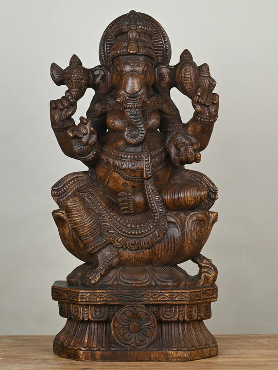2 feet wooden ganesh statue