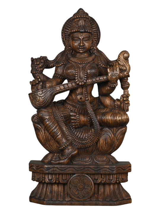 Wooden saraswathi statue