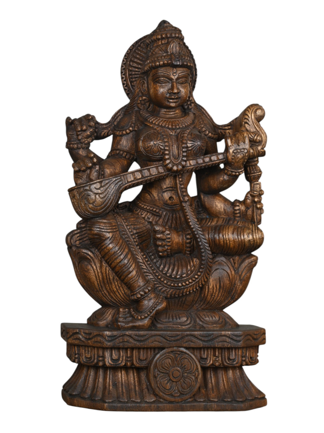 Wooden saraswathi statue