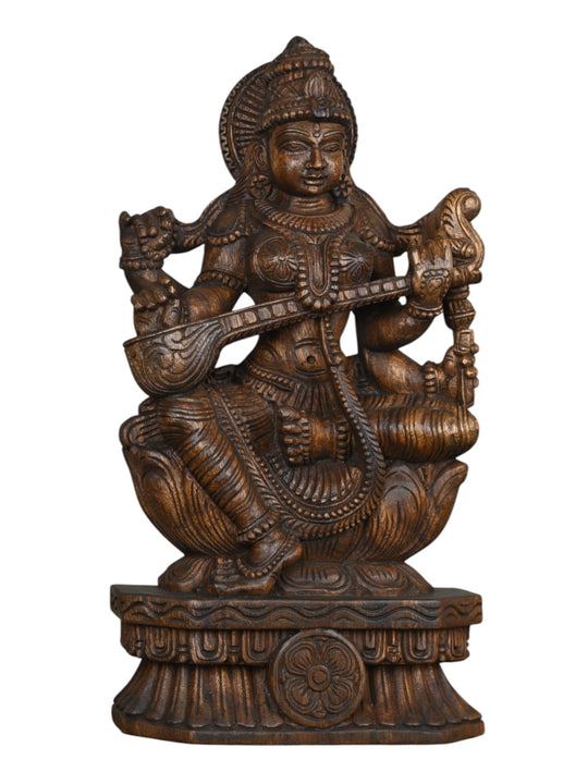Wooden saraswathi statue
