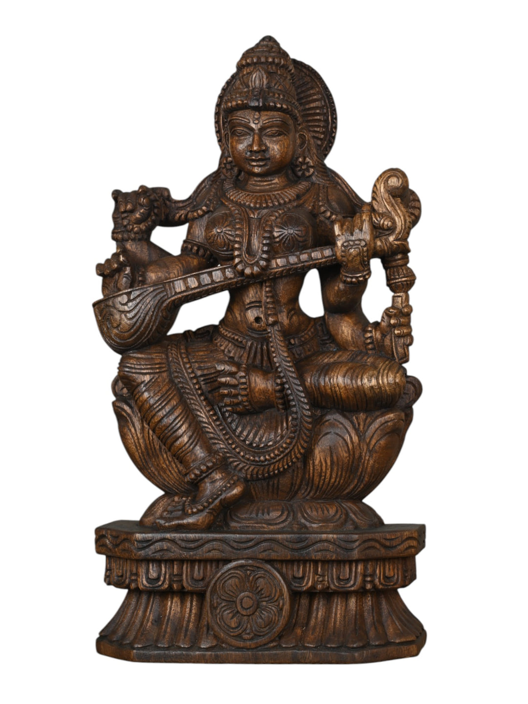 Wooden saraswathi statue