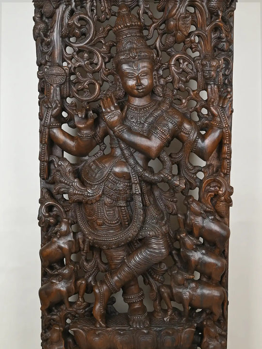 Large Krishna statue Standing On Lotus With Cows 72"