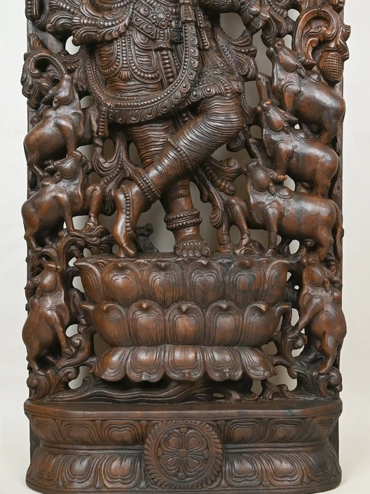 Large Krishna statue Standing On Lotus With Cows 72"