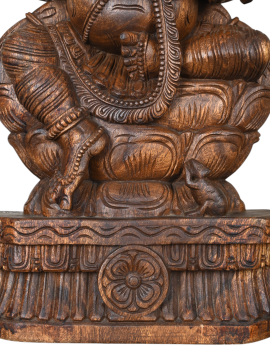Ganesh Wooden Statue in Natural Finish-2 Feet