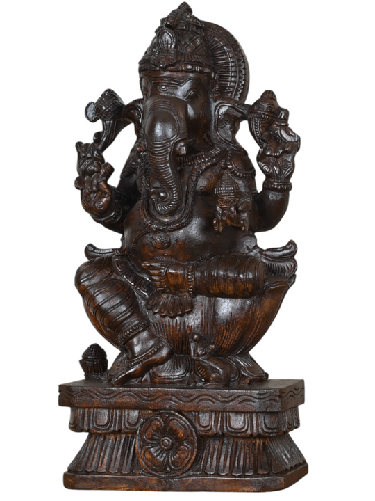ganesha dark brown wooden statue