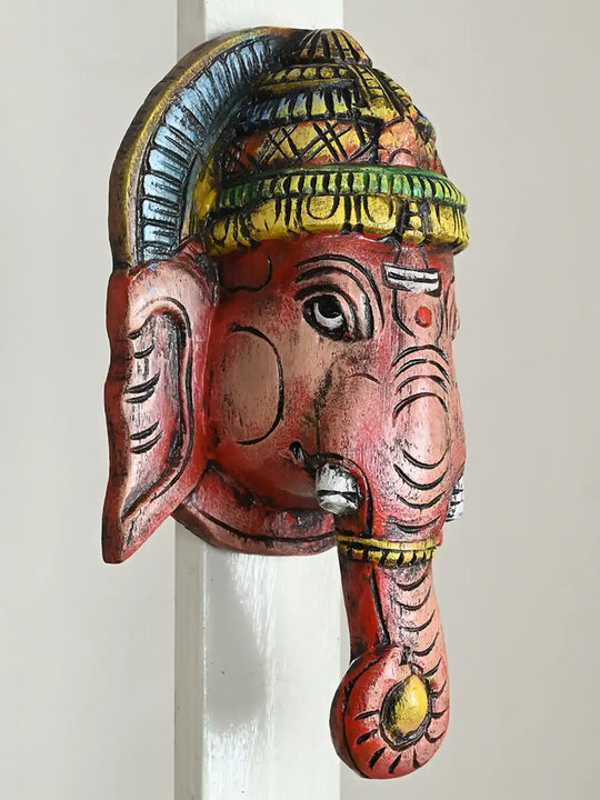 Wooden Ganesha Face mask Wall Hanging - 12"