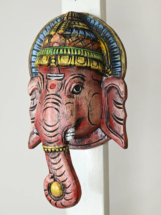 Wooden Ganesha Face mask Wall Hanging - 12"