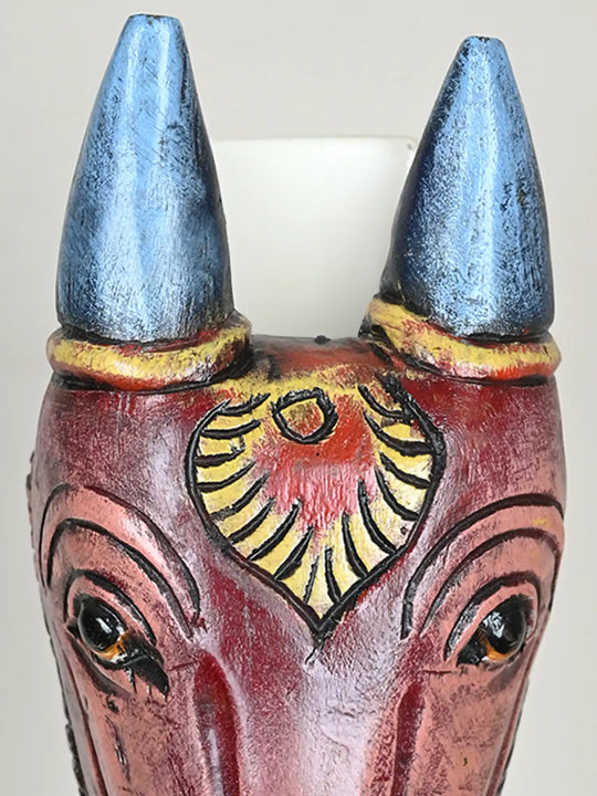 Colorful Ox Face Mask – Handcrafted Solid Wood Wall Art-11.5"