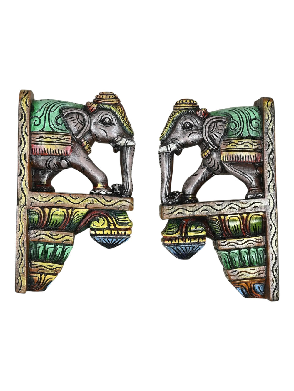 wooden coloured pair of elephant wall brackets