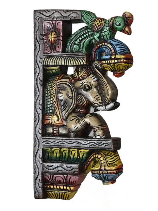 wooden elephant, parrot wall decor