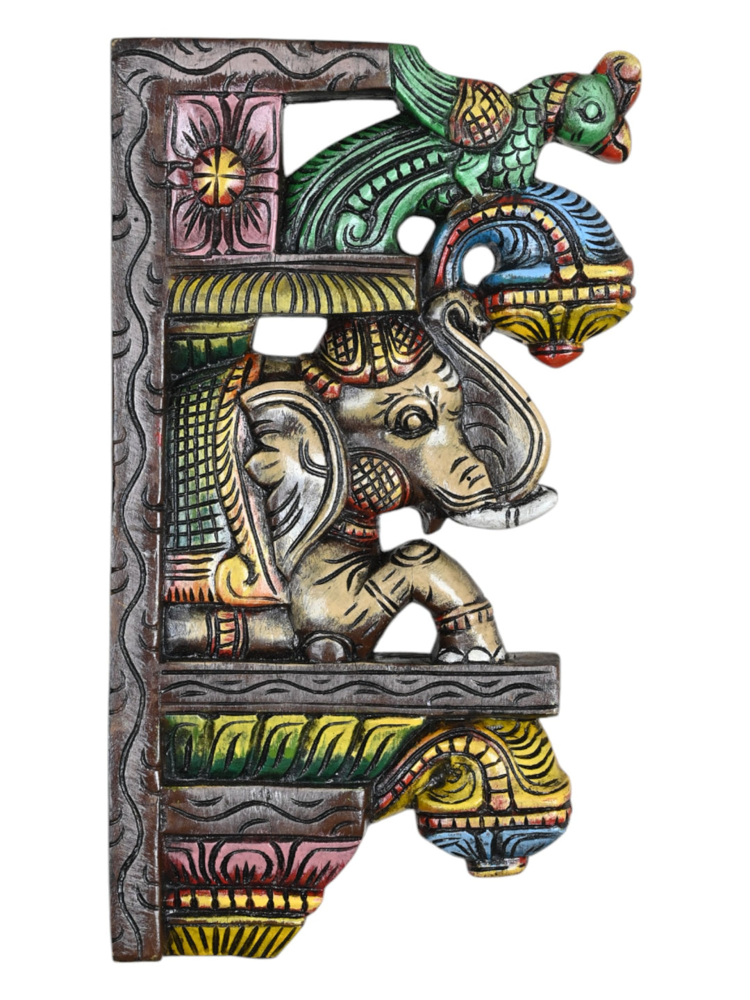 wooden elephant, parrot wall decor