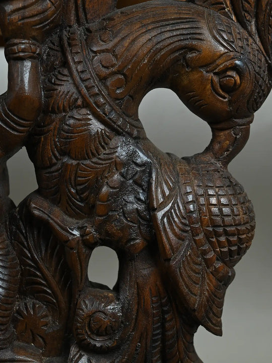 Large Bracket Vir Village Guard Riding Horse Above Yali, Elephant, parrot 68"