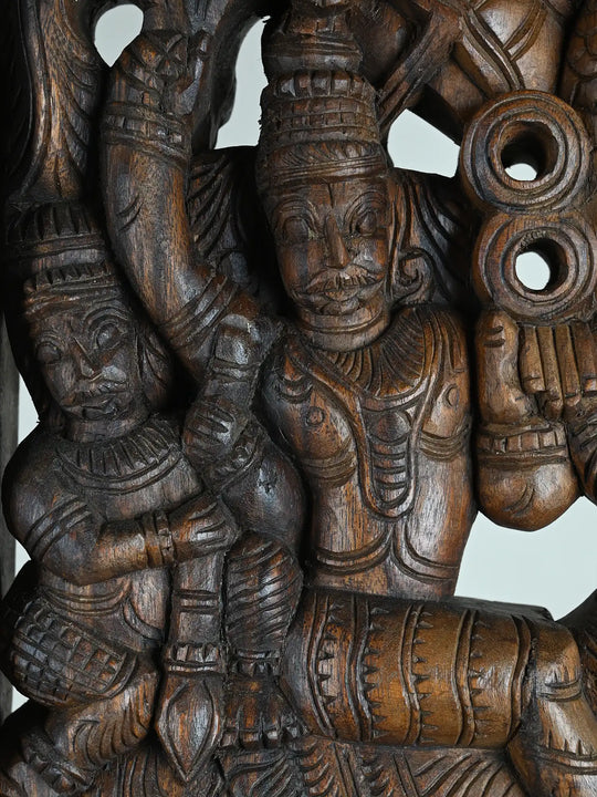 Large Bracket Vir Village Guard Riding Horse Above Yali, Elephant, parrot 68"