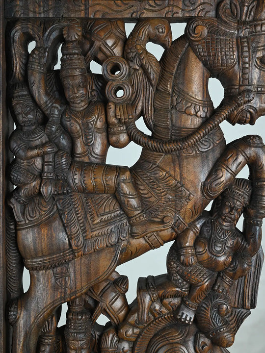 Large Bracket Vir Village Guard Riding Horse Above Yali, Elephant, parrot 68"