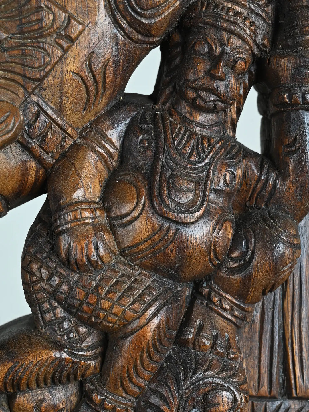 Large Bracket Vir Village Guard Riding Horse Above Yali, Elephant, parrot 68"