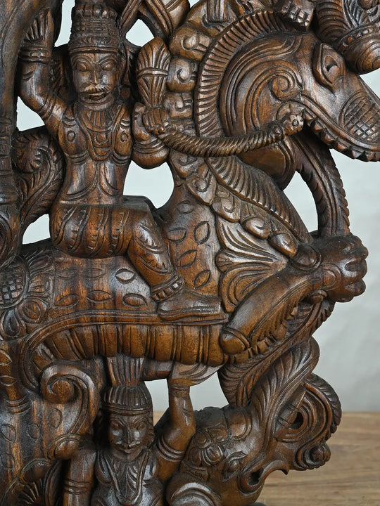 Large Bracket Vir Village Guard Riding Horse Above Yali, Elephant, parrot 68"