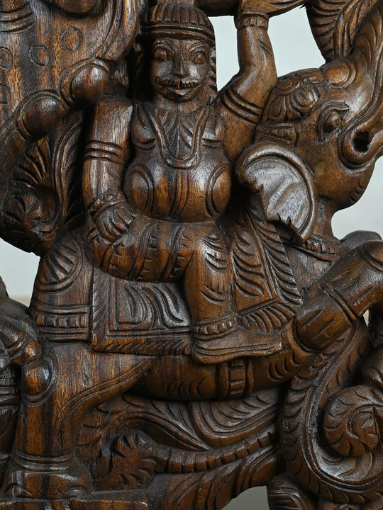 Large Bracket Vir Village Guard Riding Horse Above Yali, Elephant, parrot 68"