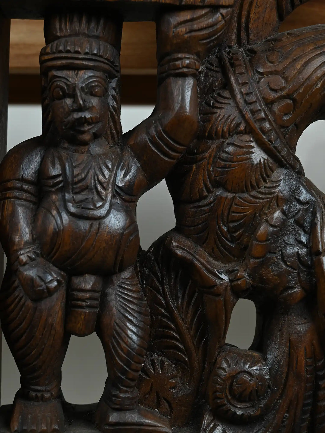 Large Bracket Vir Village Guard Riding Horse Above Yali, Elephant, parrot 68"