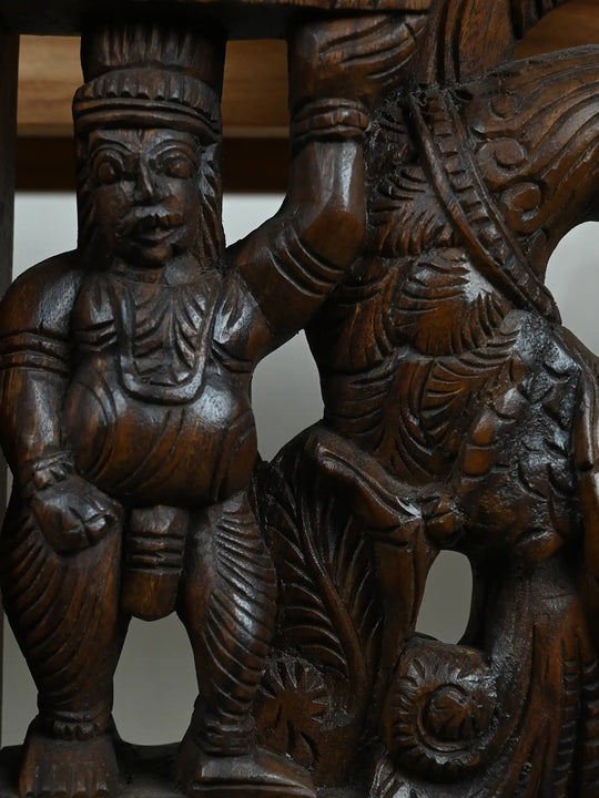 Large Bracket Vir Village Guard Riding Horse Above Yali, Elephant, parrot 68"