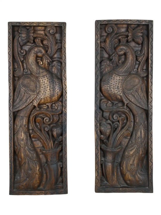 Wooden peacock wall panel