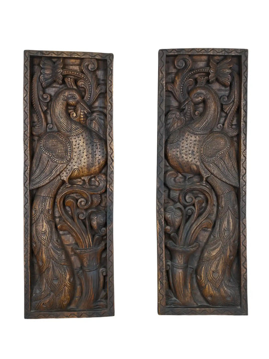 Wooden peacock wall panel