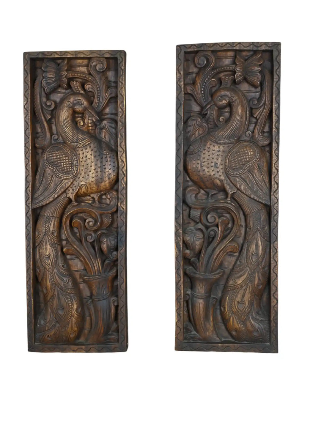 Wooden peacock wall panel