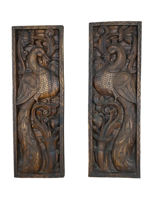 Wooden peacock wall panel
