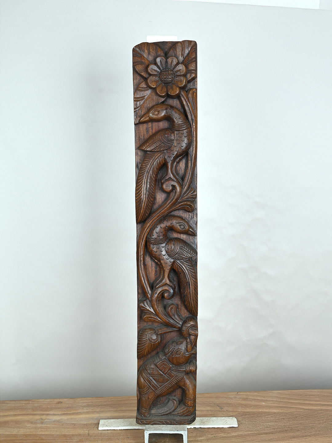 Wooden Peacock Vertical Wall Mount
