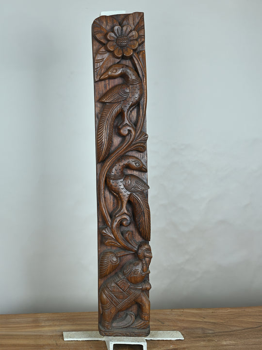 Wooden Peacock Vertical Wall Mount