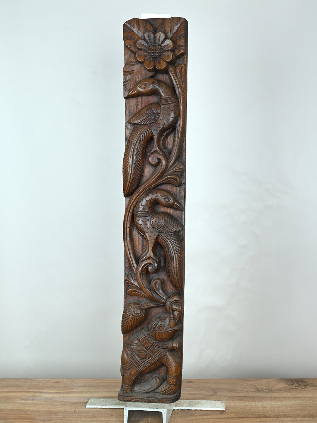 Wooden Peacock Vertical Wall Mount-35"