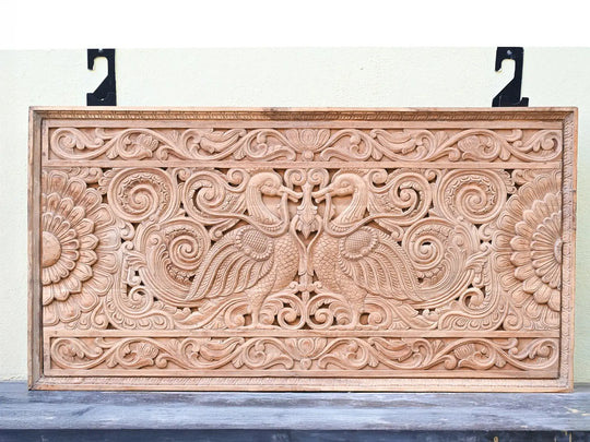 Traditional Floral and Hamsa Wood Panel