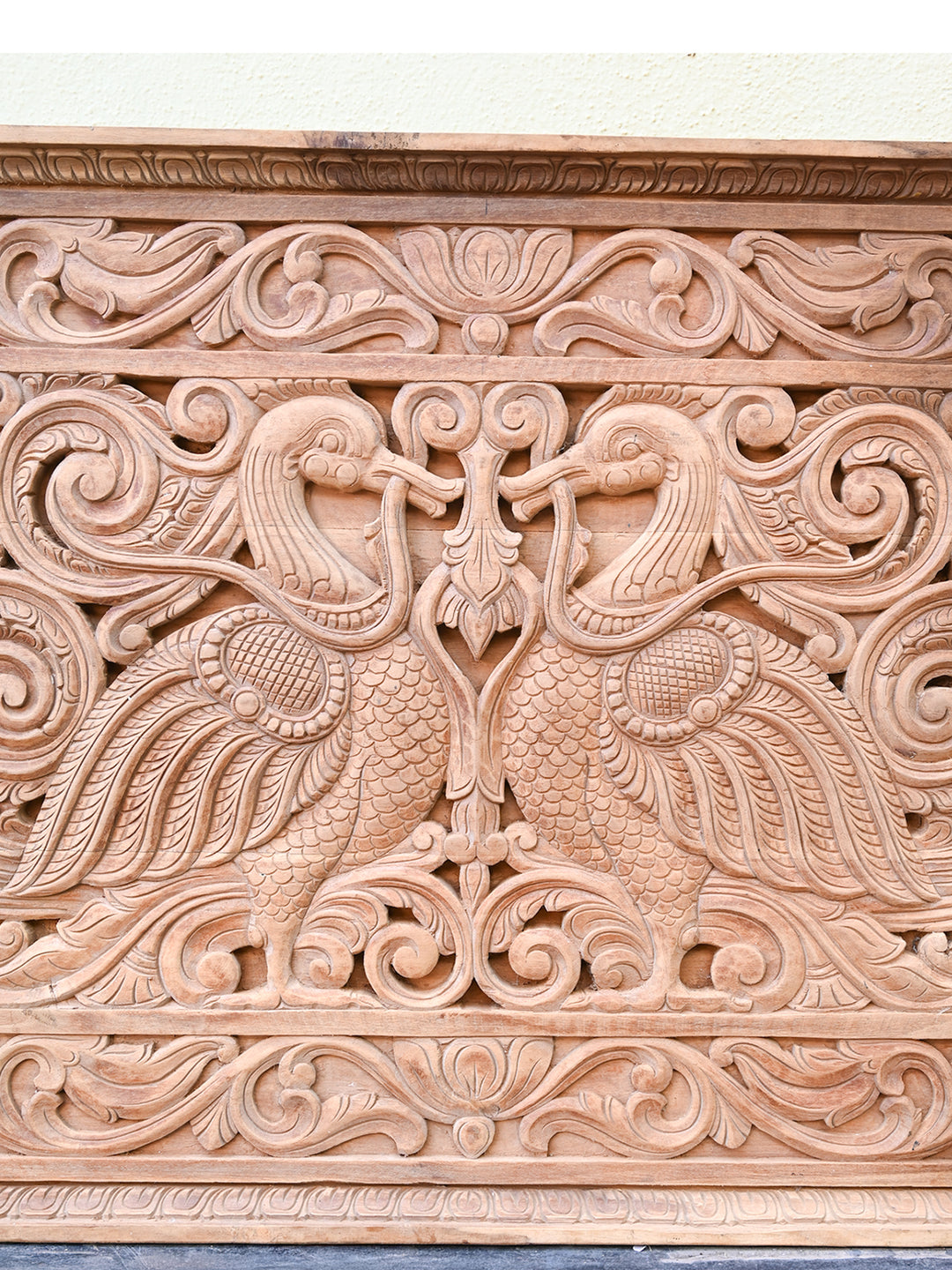 Traditional Floral and Peacock Wood Panel-47"(MADE IN BURMA DEAK)