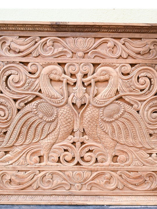 Traditional Floral and Peacock Wood Panel-47"(MADE IN BURMA DEAK)