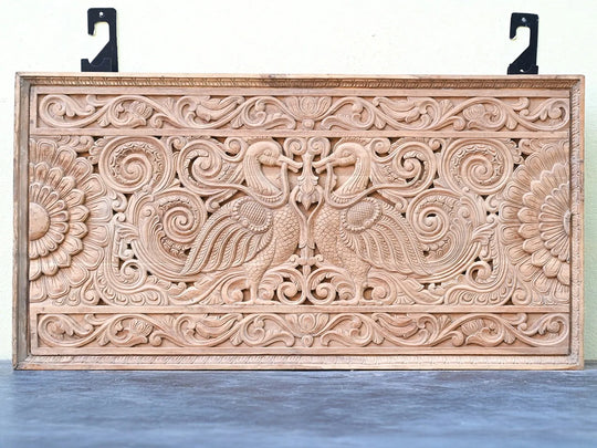 Traditional Floral and Hamsa Wood Panel-47"(MADE IN BURMA DEAK)