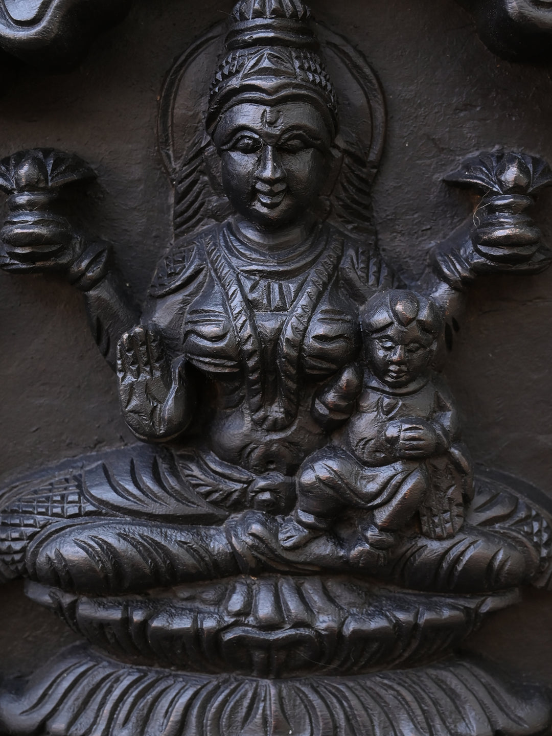 Ganesh Vertical Wooden Wall Panel in Astalakshmi Design -36.5"