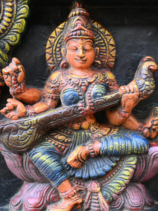 Large Lord Ganesh With Lakshmi & Saraswathi Panel 49"