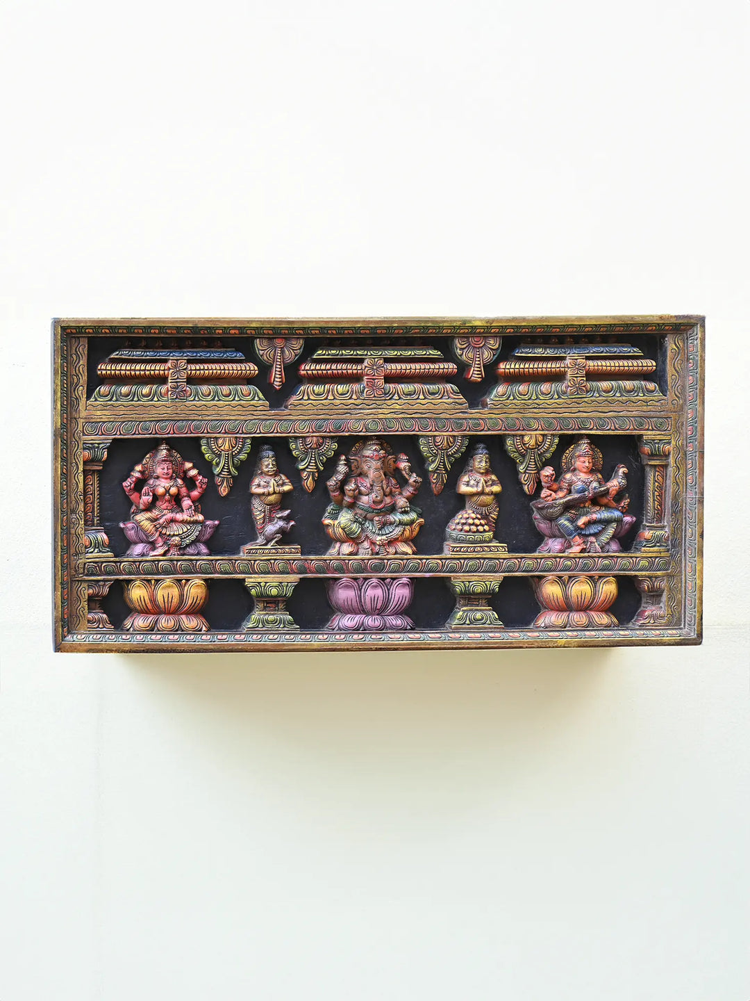 Wooden Ganesh, Lakshmi & Saraswathi's panel