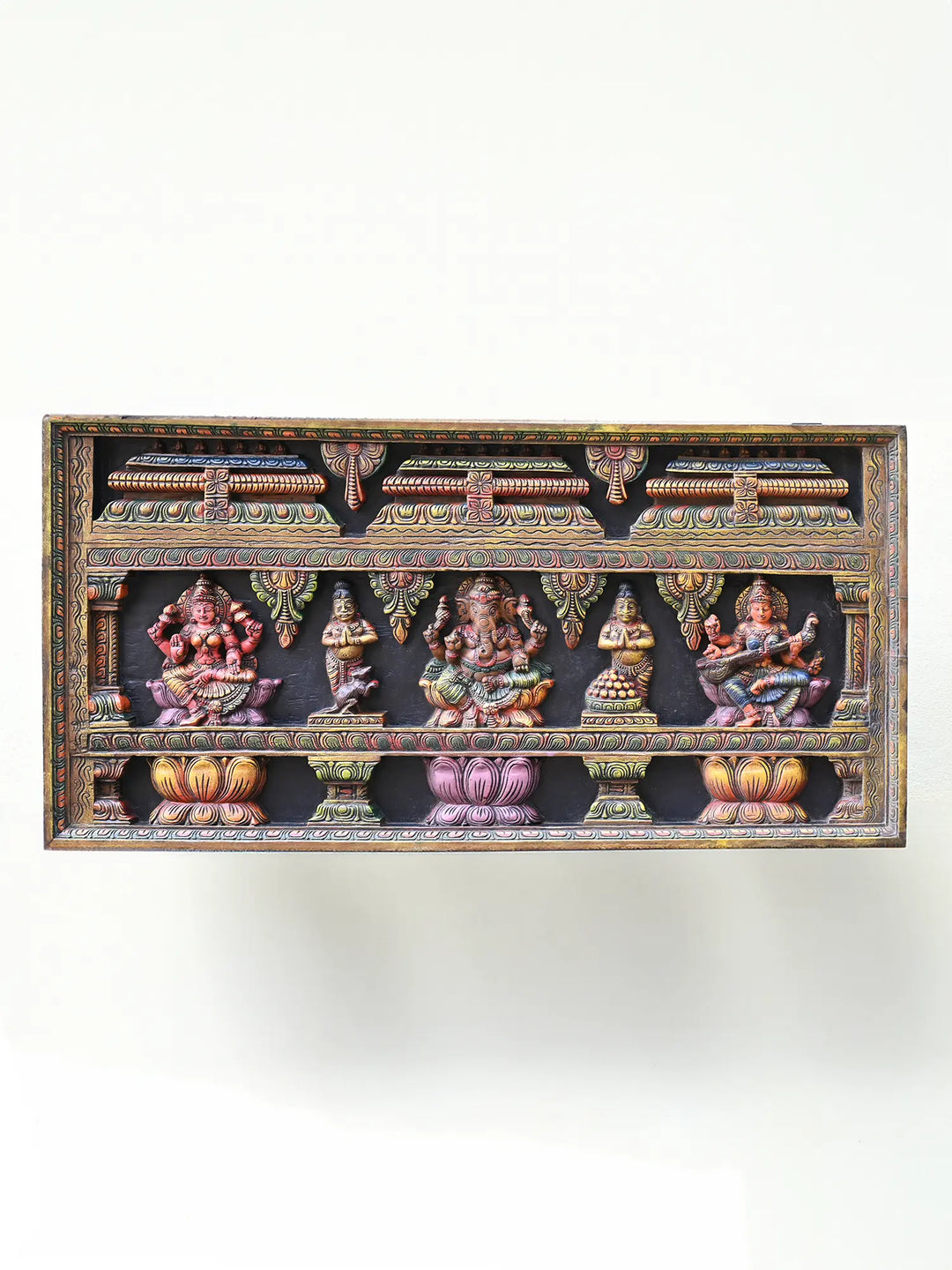 Wooden Ganesh, Lakshmi & Saraswathi's panel