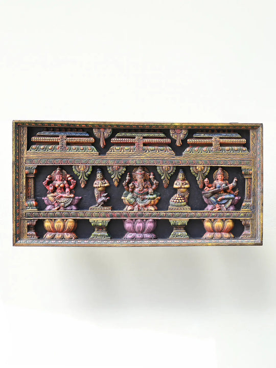 Wooden Ganesh, Lakshmi & Saraswathi's panel