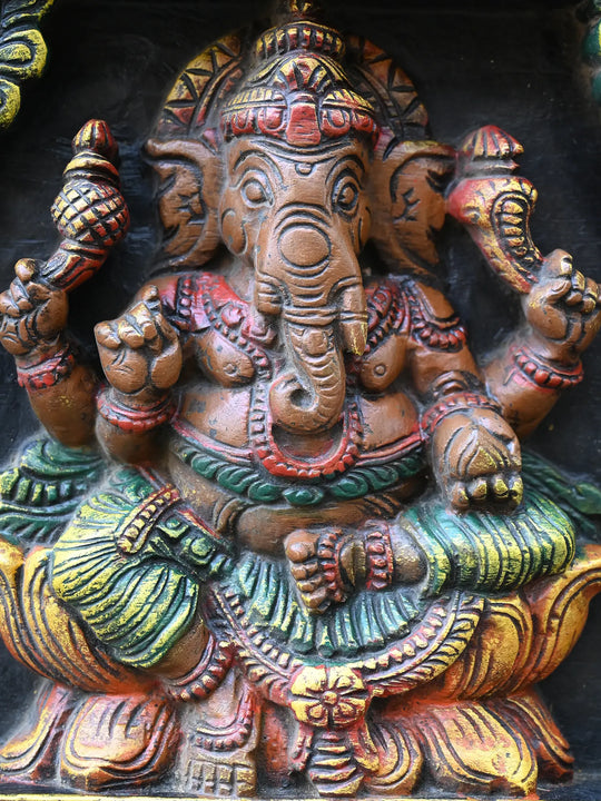 Large Lord Ganesh With Lakshmi & Saraswathi Panel 49"