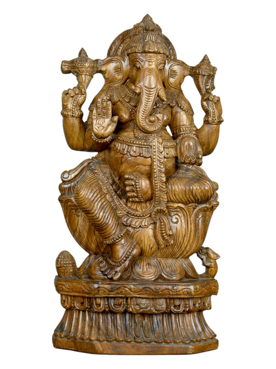 2 feet wooden ganesh statue