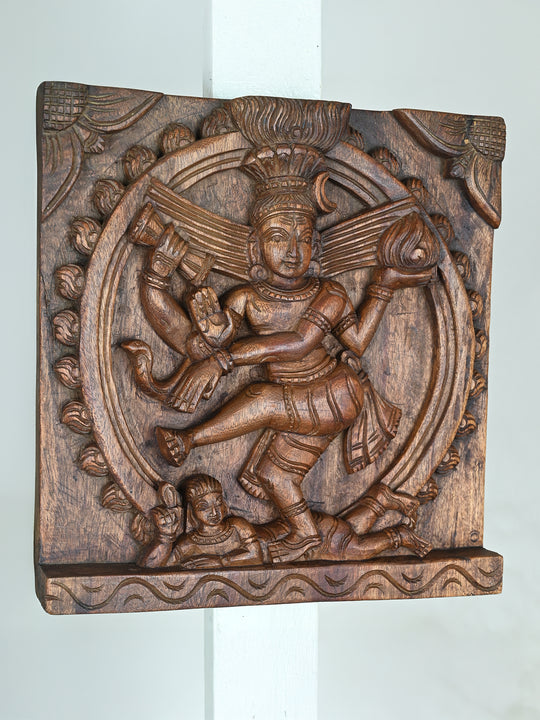 Dancing Shiva – Handcrafted Wooden Panel-12"