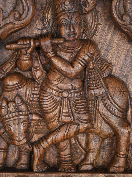 Lord Krishna Playing Flute Wooden