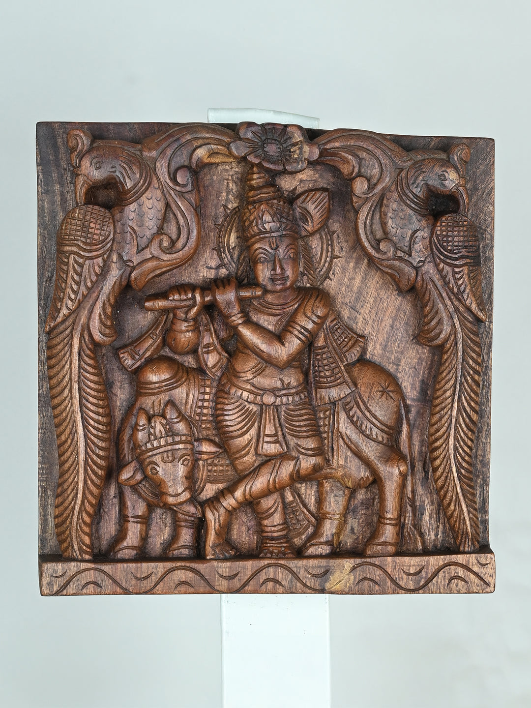 Lord Krishna Playing Flute Wooden Sculpture-12'