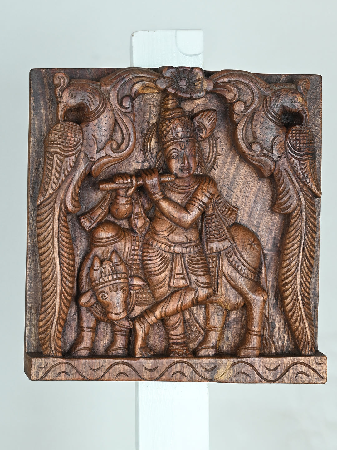 Lord Krishna Playing Flute Wooden Sculpture-12'