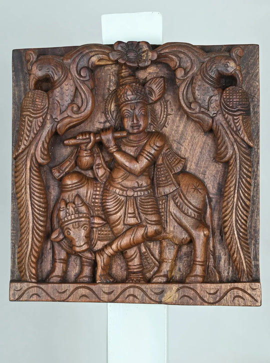 Krishna with Cow Wooden Panel-12"