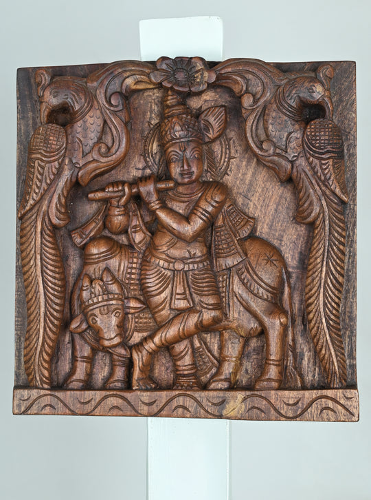 Krishna with Cow Wooden Panel-12"