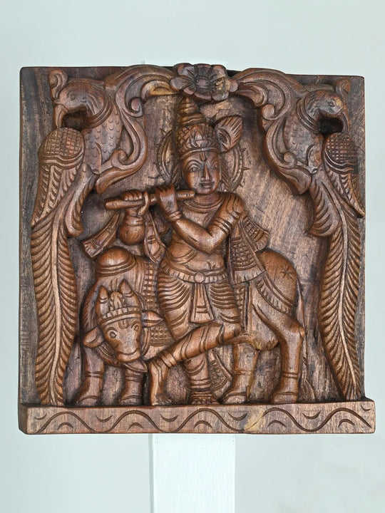 Krishna with Cow Wooden Panel-12"