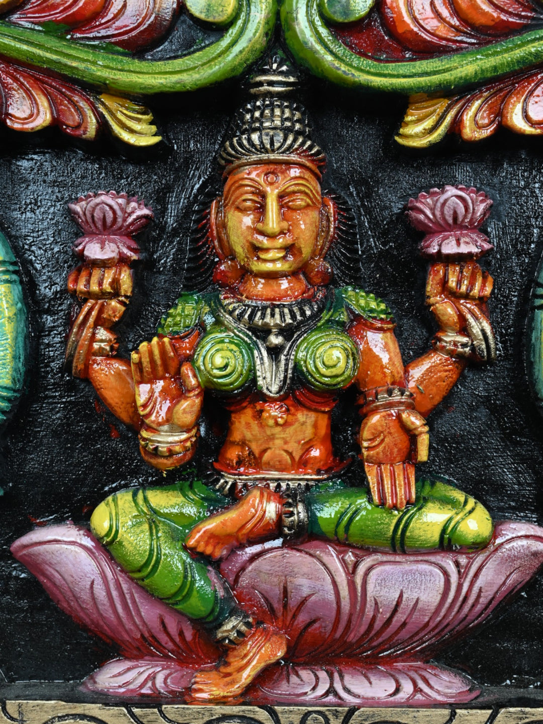 Gajalakshmi with Two Elephants – Handcrafted Wooden Panel-36"