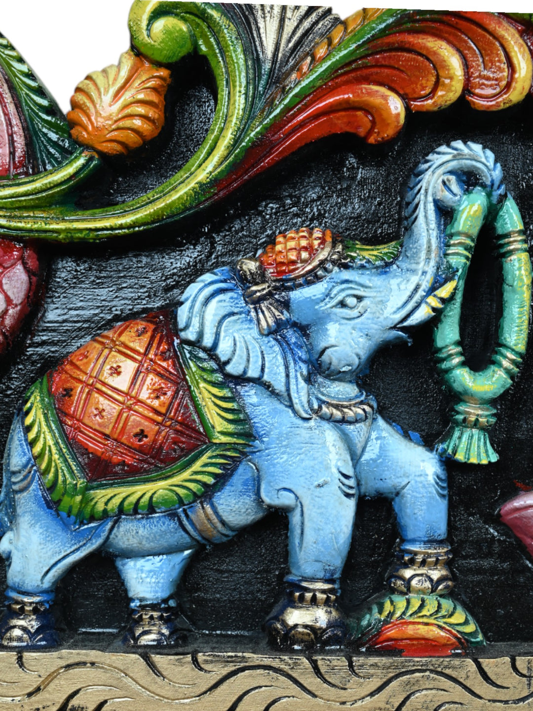 Gajalakshmi with Two Elephants – Handcrafted Wooden Panel-36"